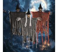 wokdsbl Halloween Decorations Outdoor Hanging Ghosts - 3PCS Grim Reaper Skeleton Halloween Set with Poseable Arms for Garden Haunted House Decor