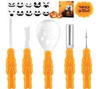 wokdsbl Halloween Pumpkin Carving Kit 16Pcs with Stencils and Candy Tray, Professional Stainless Steel Carving Tools Set, Reusable Pumpkin Decorating Kit for Kids & Adults