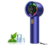 wokdsbl Hand Held Fan Rechargeable 3000mAh, Blue Silent Electric Personal Travel fan with High Speed Turbo Mini Fan 6 Speeds, 100 speed Settings, LCD Display & Colour Light for Indoor Outdoor Use