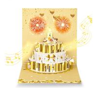 wokdsbl Happy Birthday Card Musical with Lights and Fireworks, Pop Up 3D Birthday Card with Blowable Candle, Personalised Gold Birthday Cards for Women Men Kids Mom Dad Wife Husband with Envelopes