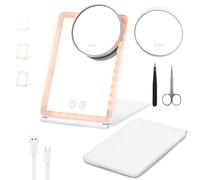 wokdsbl Makeup Mirror with Adjustable Brightness- Detachable 1X/10X/20X Magnification-Rechargeable 3 Colored Light Vanity Mirror-72 LED Portable Travel Folding Makeup Mirror with Scissor,Tweezers