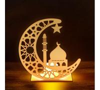 wokdsbl Ramadan Decorations Light, Wooden Eid Decoration Moon Castle Light Lantern,LED Muslim Night Light Eid Mubarak Ornaments for Home Eid Mubarak Ramadan Festival