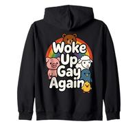 Woke Up Gay Again : Cute Proud Rainbow Animals Kidcore Party Zip Hoodie