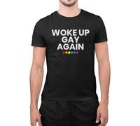 Woke Up Gay Again Funny Tee LGBTQ Ally Novelty T-Shirt Rainbow Tops Gay Pride Clothing Pride Decorations Novelty T-Shirts Personalised T Shirt (XL,Black)