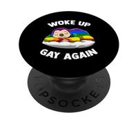 Woke Up Gay Again Gay Sleeping Sloth Pride PopSockets Adhesive PopGrip