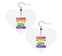 Woke Up Gay Again Leather Earrings For Women Dangle Earring Drop Heart Pendant With Hook Gifts For Adult Girl