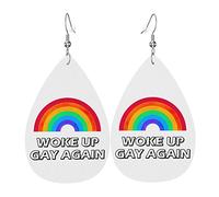 Woke Up Gay Again Leather Earrings For Women Dangle Earring Drop Pendant With Hook Gifts For Adult Girl