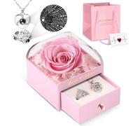 WOKEISE - Mothers Day Gifts for Women I Love You Crown Necklace Ring Birthday Anniversary Gift Set for Mom Grandma Wife Girlfriend Pink