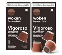 WOKEN COFFEE Compostable Nespresso Pods - Vigoroso Dark Roast Italian Espresso Coffee Capsules Compatible With Nespresso Coffee Machine (20 Pod Count, 2 Boxes)