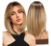 WOKESTAR Bob Wig with Fringe Short Blonde Color Wigs for Women, Bob Style Synthetic Heat Resistant Bob Wigs