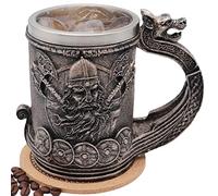 WOKHACH Medieval Viking Mug Beer Stein Tankard,Stainless Steel Drinking Tankard Mug Coffee Cup,Norse Mythology Poetic Gothic Decor Party Decoration Drinkware Gift for Men18OZ(Drakkar Warrior)