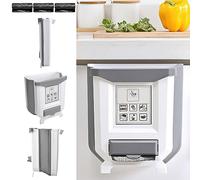 WOKICOR Foldable Kitchen Rubbish Bin, 2.4 Gallons/10L, White and Grey, Polypropylene, Rectangular, Wall Mounted, Cabinet Door, Car, Office, Bedroom