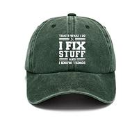 Wokii That's Whats I Do I Fix Stuff And I Know Things Baseball Caps for Men Adjustable Strapback Hats Distressed Dad Hats for Men Graphic Washed Denim Strapback Cap Hat