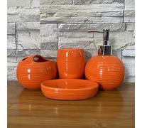 WOkismD Bathroom Accessories Set, 5-Piece Ceramic Bath Accessory Complete Set with Toothbrush Holder, Liquid Soap Dispenser, Soap Dish, 1 Tumblers,Orange