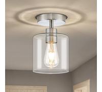 WOKNOS Industrial Clear Glass Semi Flush Mount Ceiling Lights,E27 Nickel Metal Base Ceiling Lamp,Light Fittings Ceilings for Kitchen,Hallway,Bedroom,Living Room,Landing,Porch