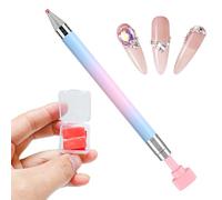 WOKOTO 1 PCS Nail Art Rhinestone Picker Pens With 1 Box Spare Silicone Clay Tool Blue Pink Gradient Rotating Push Nail Diamond Art Painting Dotting Pen Refillable Wax Pen For Nails Gems Picker Tool