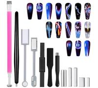 WOKOTO 12Pc Nail Magnet Tool Set Double-Head Strong Suction Cat Eye Stick for 9D Strip Galaxy Magnetic Gel Nail Polish Art - Flower Design Pen Plate Wand Board