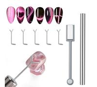 WOKOTO 2 PCS Cat Eye Magnets For Nails Set With 5 Pcs Iron Y-Shape Heart Cat Eye Designs Nail Magnet Tools, Big Double-Side Silver Cylinder Nail Magnets For Nail Art, Heart Magnet Tools For Nails