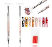 WOKOTO 2 PCS Refillable Wax Rhinestone Picker Tools For Nails With 1 Box Spare Silicone Clay, Pink Gradient Double-Side Rotating Push Wax Pencil And Correction Tool For Rhinestones Diamond Art