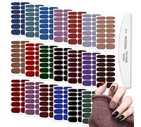 WOKOTO 20 Sheets Dark Solid Color Series Nail Polish Strips Stickers with Nail File Self-Adhesive Punk Rock Gel Nail Strips Full Wraps for Women Nails Art Stickers