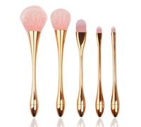 WOKOTO 5pcs Gold Nail Dust Brushes For Acrylic Nails Art Cleaning Brushes Kit Hourglass-Shaped Makeup Brushes Highlighter Brush Loose Powder Eyeshadow Foundation Blush Brushes Dust Nail Brushes Set