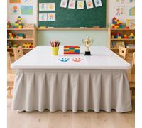 Wokuaile 9FT Teacher Table Skirt for Classroom Rectangle Desk Skirt Back to School Supplies for Bookcase Cabinet Decorations, Beige