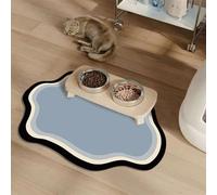 Wokuaile Absorbent Pet Feeding Mat No Stains Pet Mat for Food and Water Bowl Quick Dry Dog Cat Water Dispenser Mat for Messy Drinkers Blue, 50 x 80 cm