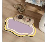 Wokuaile Absorbent Pet Feeding Mat No Stains Pet Mat for Food and Water Bowl Quick Dry Dog Cat Water Dispenser Mat for Messy Drinkers Purple, 50 x 80 cm