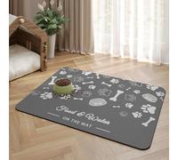 Wokuaile Cat Food Mat for Pet Dog Absorbent Non Slip Pet Feeding Mat Quick Dry Water Dispenser Mat Pet Supplies for Messy Drinkers Gray, 35 x 50 cm