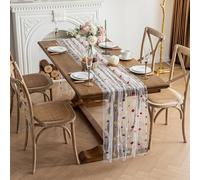 Wokuaile Embroidery Daisy Table Runner Florals Seasonal Tulle Table Runner Holiday Party Home Kitchen Dining Table Decoration, 70 x 350 cmWhite