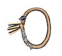 Wokuaile Graduation Leis Class of 2026 Grad Handmade Ribbon Lei Double Braided Ribbon Necklace with Grad Letters,47.2Inch, Gold Black