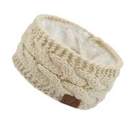 Wokuaile Headbands for Women Winter Warm Cable Knit Fuzzy Ear Warmers Thick Furry Head Wrap Light Khaki