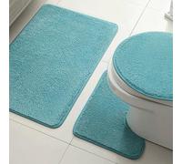 Wokuaile Light Blue Bathroom Rugs Sets 3 Piece Microfiber Non-Slip Ultra Soft Bath Mat with U-Shaped Toilet Rug Lid Cover for Tub Shower