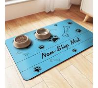 Wokuaile Pet Feeding Mat Absorbent Dog Mat for Food and Water Bowl No Stains Quick Dry Water Dispenser Mat with Waterproof Rubber Backing Blue, 50 x 80 cm