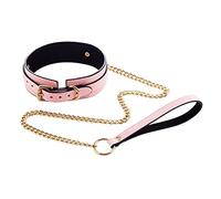 WOL VEE Men's and Women's Glow-in-the-Dark Collar, Neck Cover with Bell, Leather Collar with Traction Chain B160 (pink)