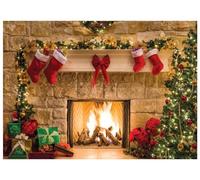 WOLADA 7x5FT Christmas Fireplace Photo Backdrop - Holiday Wall Decor and Background for Photography