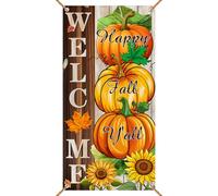 WOLADA Fall Door Banner Backdrop Happy Fall Y'all Banner Backdrop Thanksgiving Party Photo Background 70.8x35.4 Inches FW128
