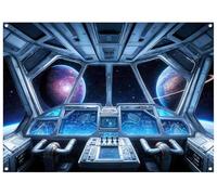 WOLADA Sci-Fi Spaceship Cockpit Photography Backdrop, Outer Space Planet Starry Sky Background for Kids Birthday Party, Live Stream, Portrait & Game Themed Events 7x5FT FW158