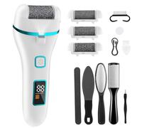 Wolady Electric Foot File, Hard Skin Remover Rechargeable Feet Scrubber Waterproof Foot Callus Remover for Dry Dead Cracked Feet,Professional Pedicure Foot Care Kit with 3 Roller Heads, White1