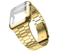 Wolait Compatible with Apple Watch Band 45mm with Case, Upgraded Business Stainless Steel Band with Screen Protector Cover for iWatch Series 9/8/7/6/SE Series 5/4/3/2/1,45mm Gold