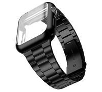Wolait Compatible with Apple Watch Strap 42mm 44mm 38mm 40mm with Protective Case, Upgraded Business Stainless Steel Band with Screen Protector for iWatch Series 6/SE Series 5/4/3/2/1, black, 45mm