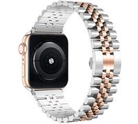 Wolait Compatible with Apple Watch Ultra 2 Band 49mm 46mm 45mm 44mm 42mm,Stainless Steel Heavy Band with Butterfly Folding Clasp Link Bracelet for iWatch Ultra Series10/9/8/7/6/Men,Silver/RoseGold
