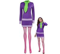 Wolancy Womens Daphne Blake Costume Scooby Doo Cosplay Daphne Dress Scarf Headband Socks Outfit Uniform for Adults, Purple, Large