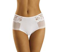 Wolbar Women's Lace Mesh High Waist Briefs WB431, White,M