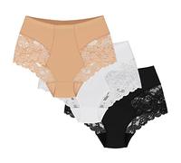 Wolbar Women's Sexy Shapewear Briefs Lace Panties High Waist WB184 3-Pack, Beige-White-Black,L