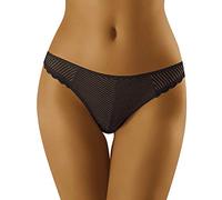 Wolbar Women's Striped Thong WB117, Black,L