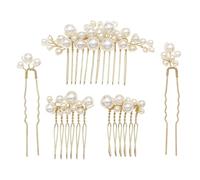 Wolblix 5Pcs Bridal Pearl Hair Pins Clips Combs Decorations Accessories Kit Retro Different Size Barrette U Shape Bobby Pin for Women Wedding Bride Bridesmaid Birthday Party Coiled Hairstyles