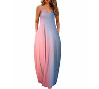 Wolddress Womens Maxi Dress with Pockets 2026 Casual Strap Plus Size Loose Plain Long Office Summer Beach Travel Dresses S-5X, Gradient-babyblue Pink, 3XL