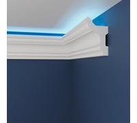 WOLDECOR Premium LED Coving Cornice - Lightweight XPS Ceiling Moulding Trim, Easy to Install Decorative Polystyrene Coving for Walls and Ceilings with LED Lighting (WLU17, External Corner 20cm)