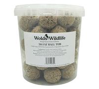 Wolds Wildlife - Premium Suet Fat Balls, 50 x 80g Tub - High-Energy, All-Season Fat Balls for Wild Birds - Enriched with Human-Grade Beef Tallow - High Energy Bird Food with Essential Oils & Protein